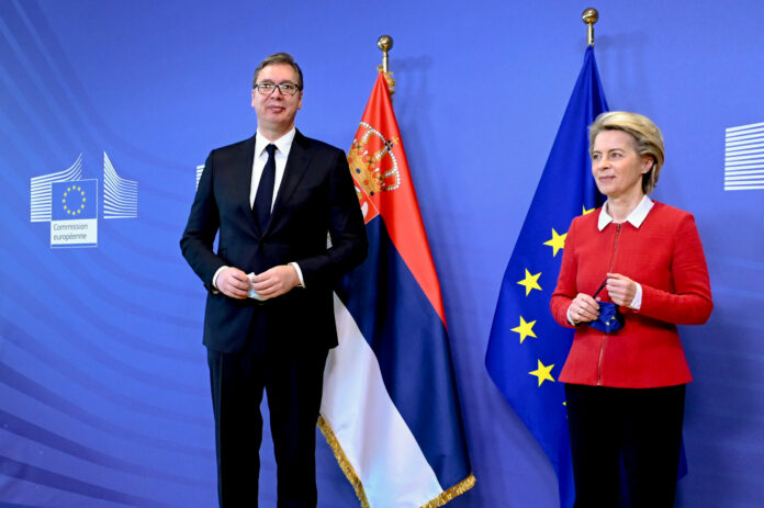 Ursula von der Leyen, President of the EC receives Aleksandar Vučić, President of Serbia
