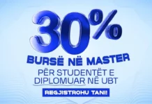 30 për qind bursë për ish-studentët e UBT-së në programet më inovative Master – regjistrohu sot!