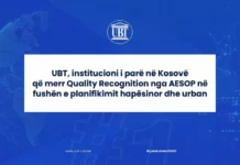 UBT, institucioni i parë në Kosovë që merr Quality Recognition nga AESOP në fushën e planifikimit hapësinor dhe urban