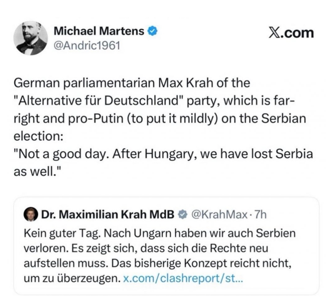 Rënia e Vuçiqit, Deputeti i AfD-së thotë se e djathta duhet të riorganizohet: Humbëm edhe Serbinë